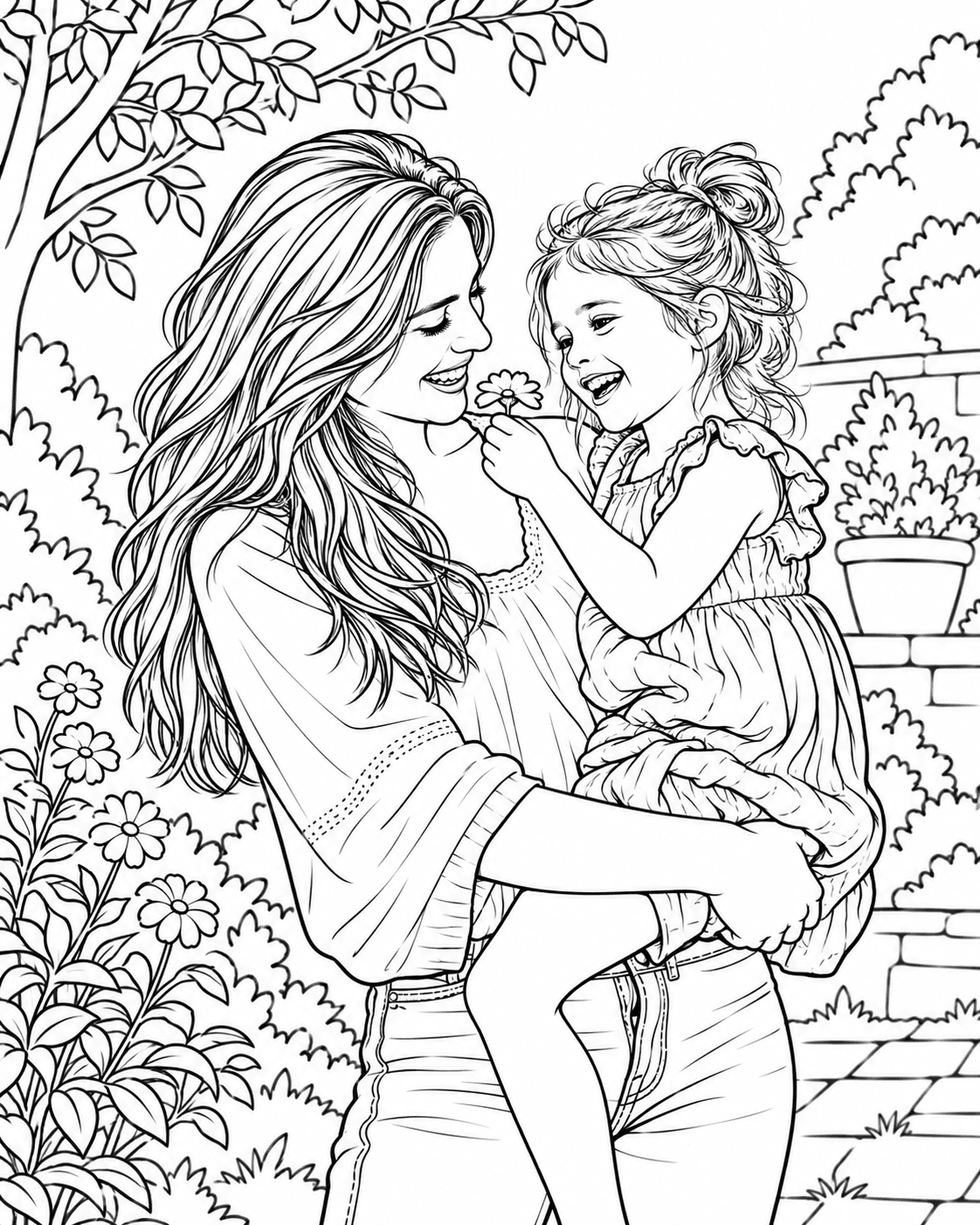 The same memory as a coloring-book illustration
